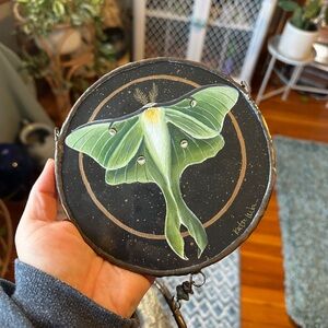 Hand-Painted Green Moth Wall Art